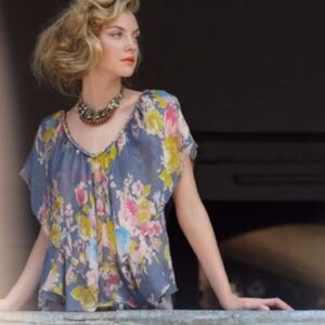 Anthropologie Postella Top Whimsical Fairy Silk Floral Blouse - Size Small